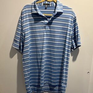 Peter Millar Blue and White Striped Polo Shirt